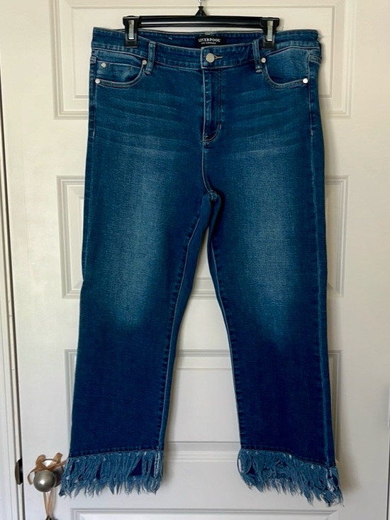 Liverpool Denim - Liverpool Straight Crop Jeans in Dark Blue with Frayed Hem